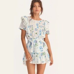 Love Shack Fancy blue floral tiered mini dress
